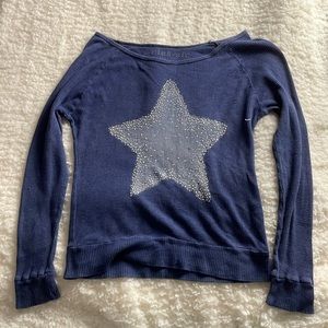 Blue Long Sleeve Star Shirt with Jewels- Size Small